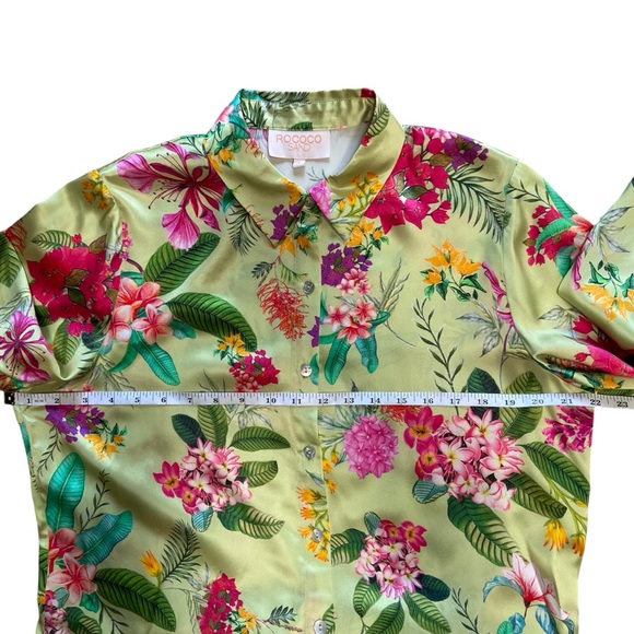 ROCOCO SAND Rue Short Dress 100% Silk Large Lime Green Colourful Floral - Picture 14 of 15